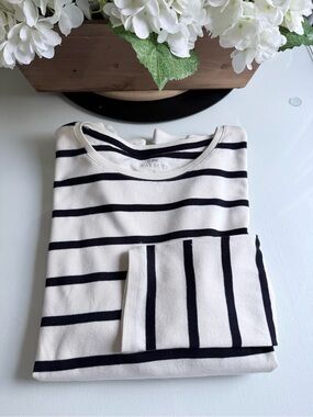Talbots Striped Long Sleeve Tee - Black & Beige